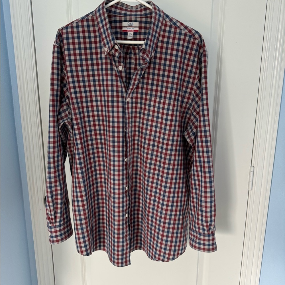 Croft & Barrow Men's Easy Care, Classic Fit 17.5, 34-35 Red/Blue Plaid Shirt